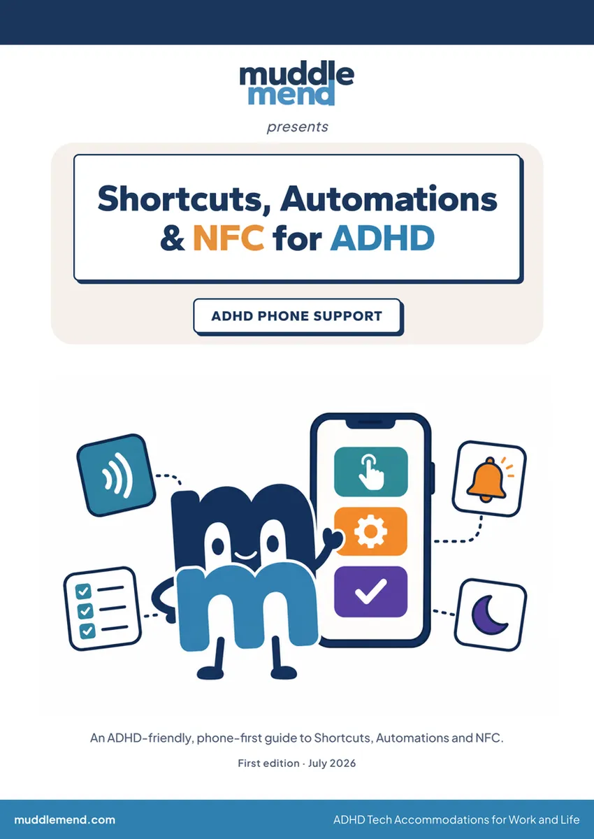 Cover of the Shortcuts, Automations & NFC for ADHD guide