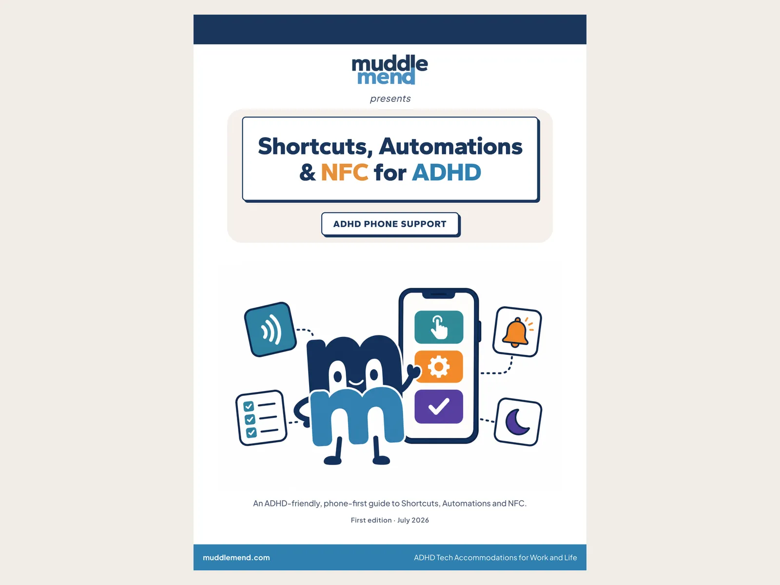 Cover of the Shortcuts, Automations & NFC for ADHD guide