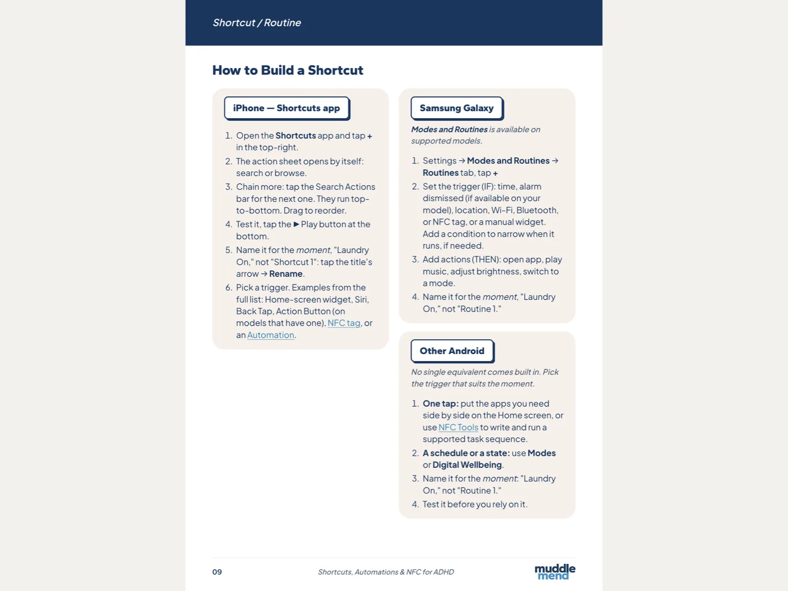 Preview page: a step-by-step shortcut routine build